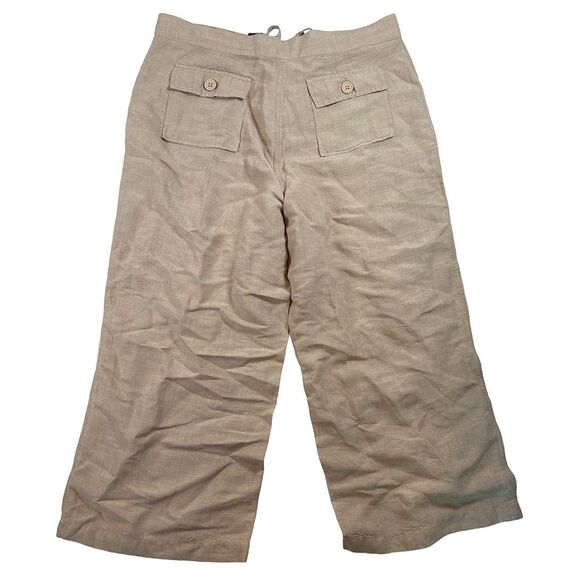 New York & Company Linen Blend Wide Leg Pants Women’s 8 Beige Cropped Drawstring - Picture 2 of 8